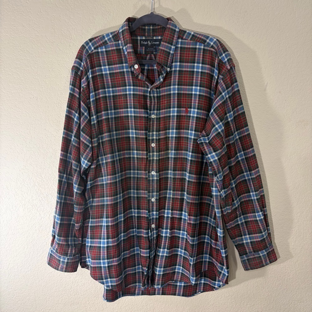 VTG Ralph Lauren Mens L Blake Red Plaid Long Sleeve Flannel Shirt Cotton Casual